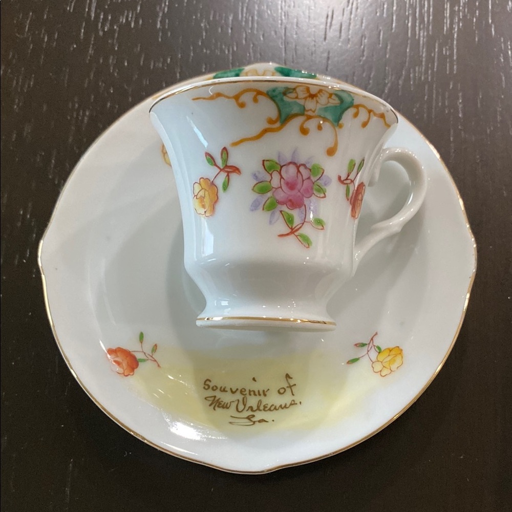 Vintage Occupied Japan New Orleans, La. Floral Porcelain Teacup and Saucer Set!